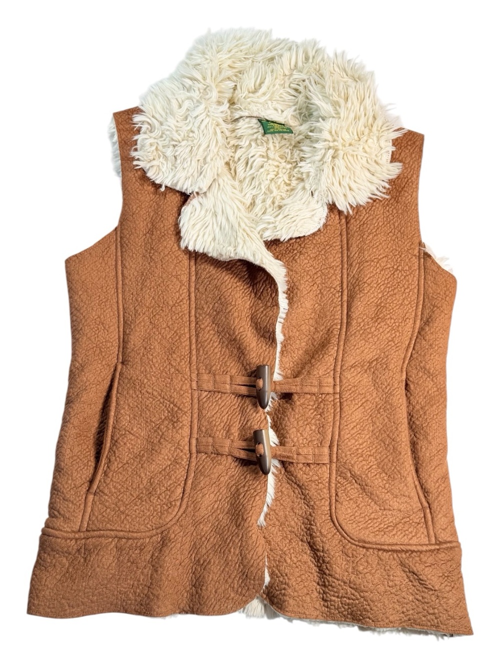Cabela’s Faux Shearling Sherpa Vest Women’s Small Tan Brown Toggle Front Outdoor